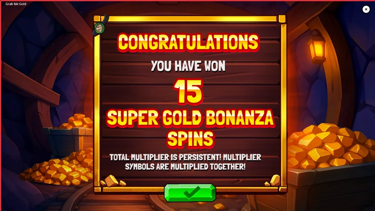 Tampilan visual slot Grab Me Gold dengan tema penambangan emas