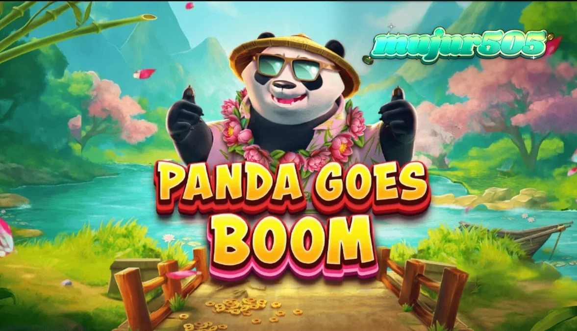 Panda Goes Boom slot game screen featuring a relaxed panda character